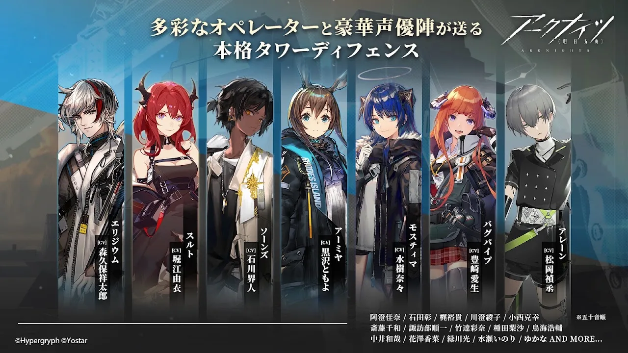アークナイツの主要オペレーターイラストと担当声優（CV）の一覧